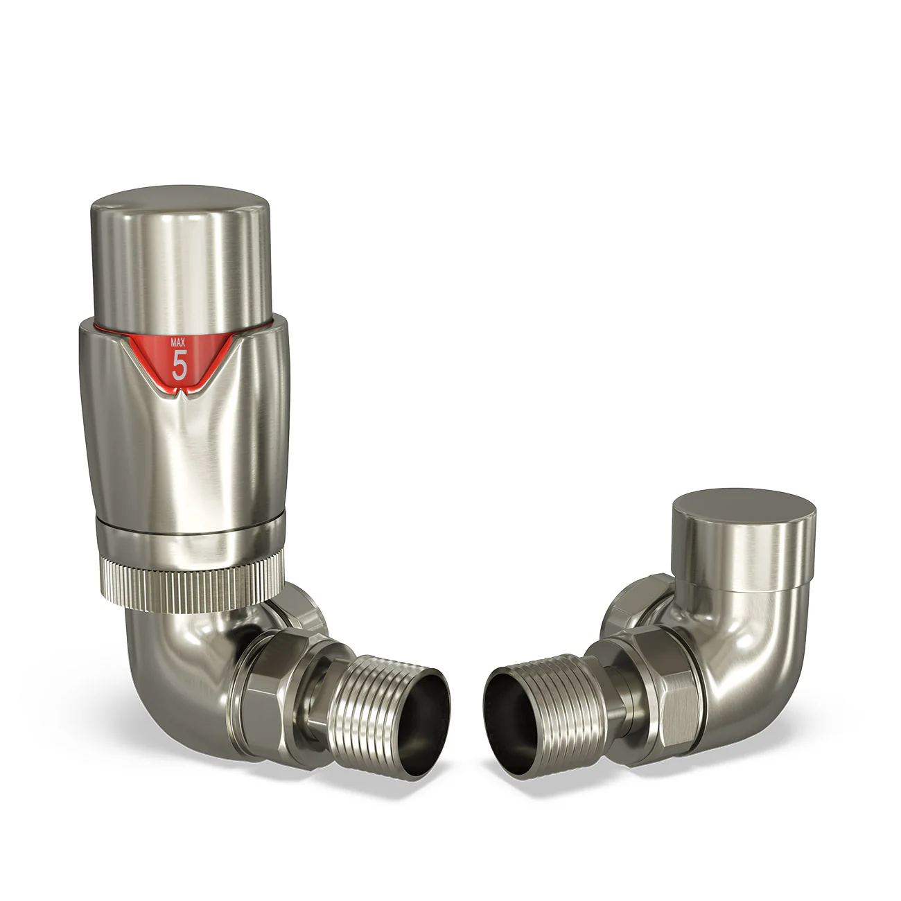 Stirling Bold - Silver Nickel Thermostatic Radiator Valve & Lockshield Corner 10mm - Image 3