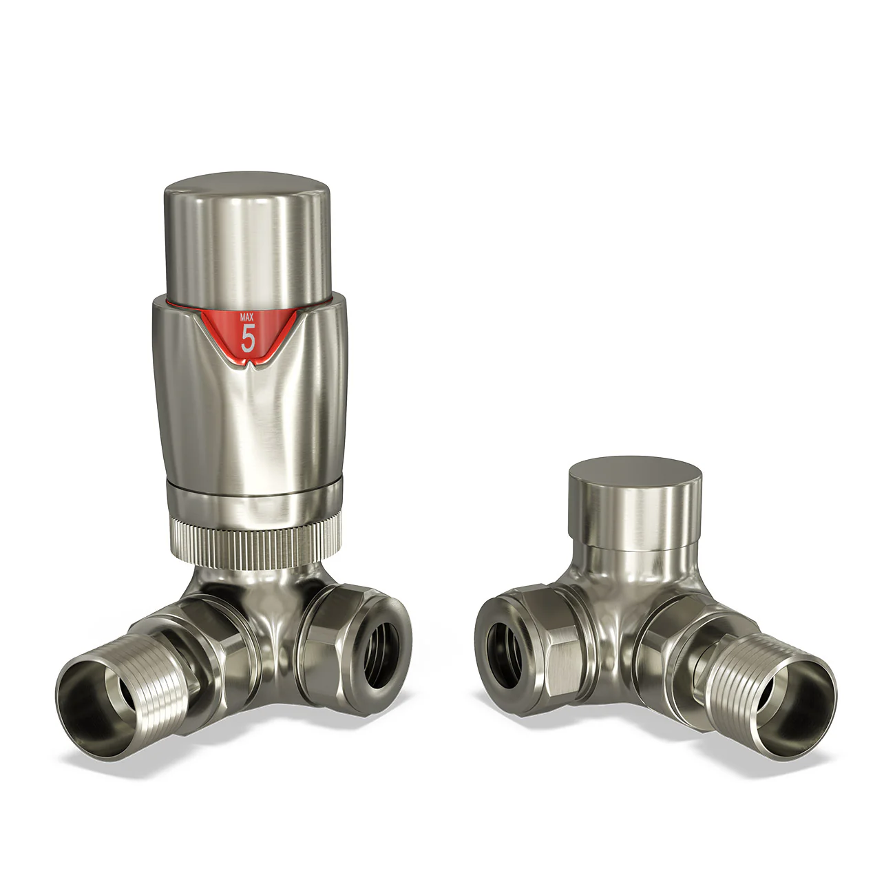 Stirling Bold - Silver Nickel Thermostatic Radiator Valve & Lockshield Corner 15mm