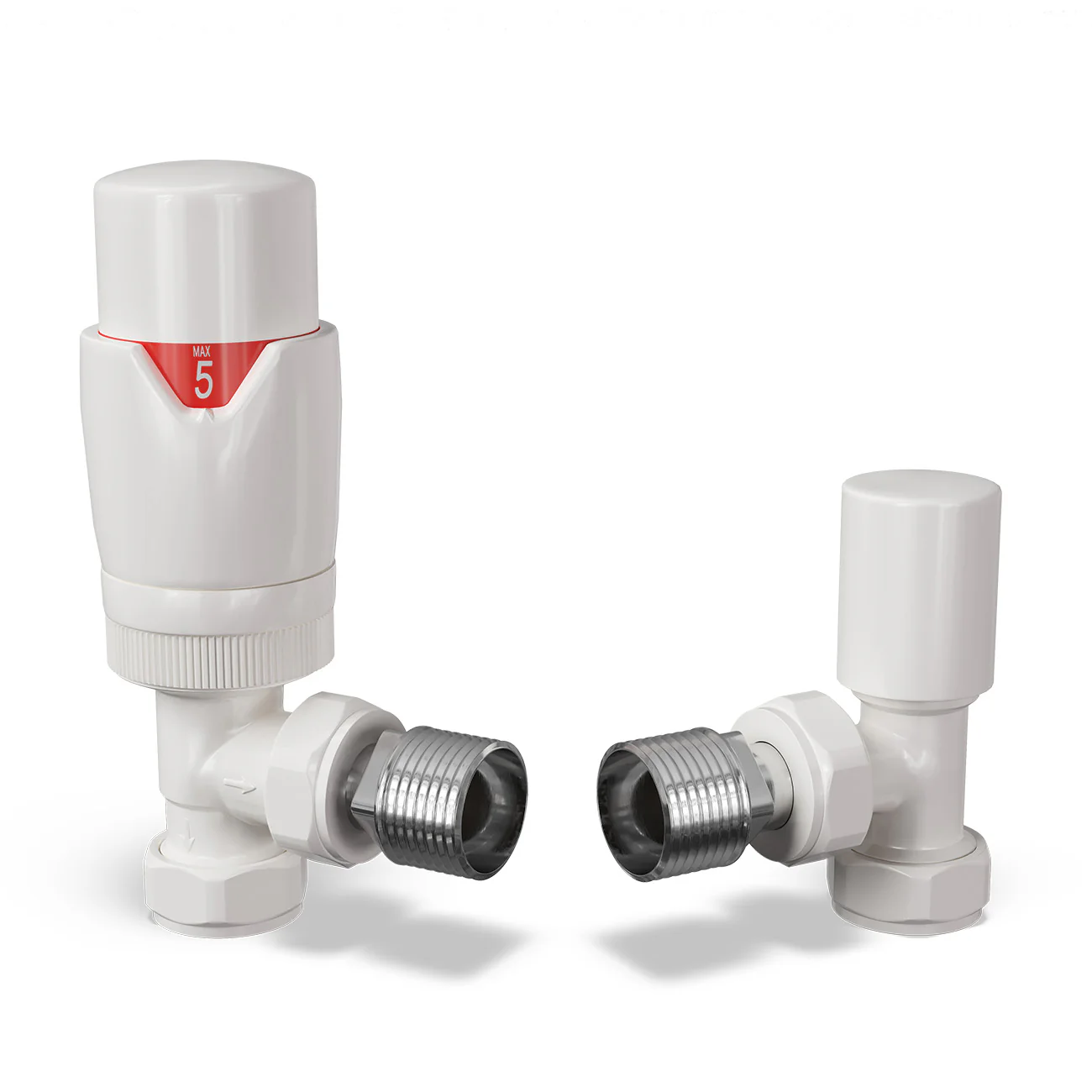 Stirling Bold - White Thermostatic Radiator Valve & Lockshield Angled 8mm