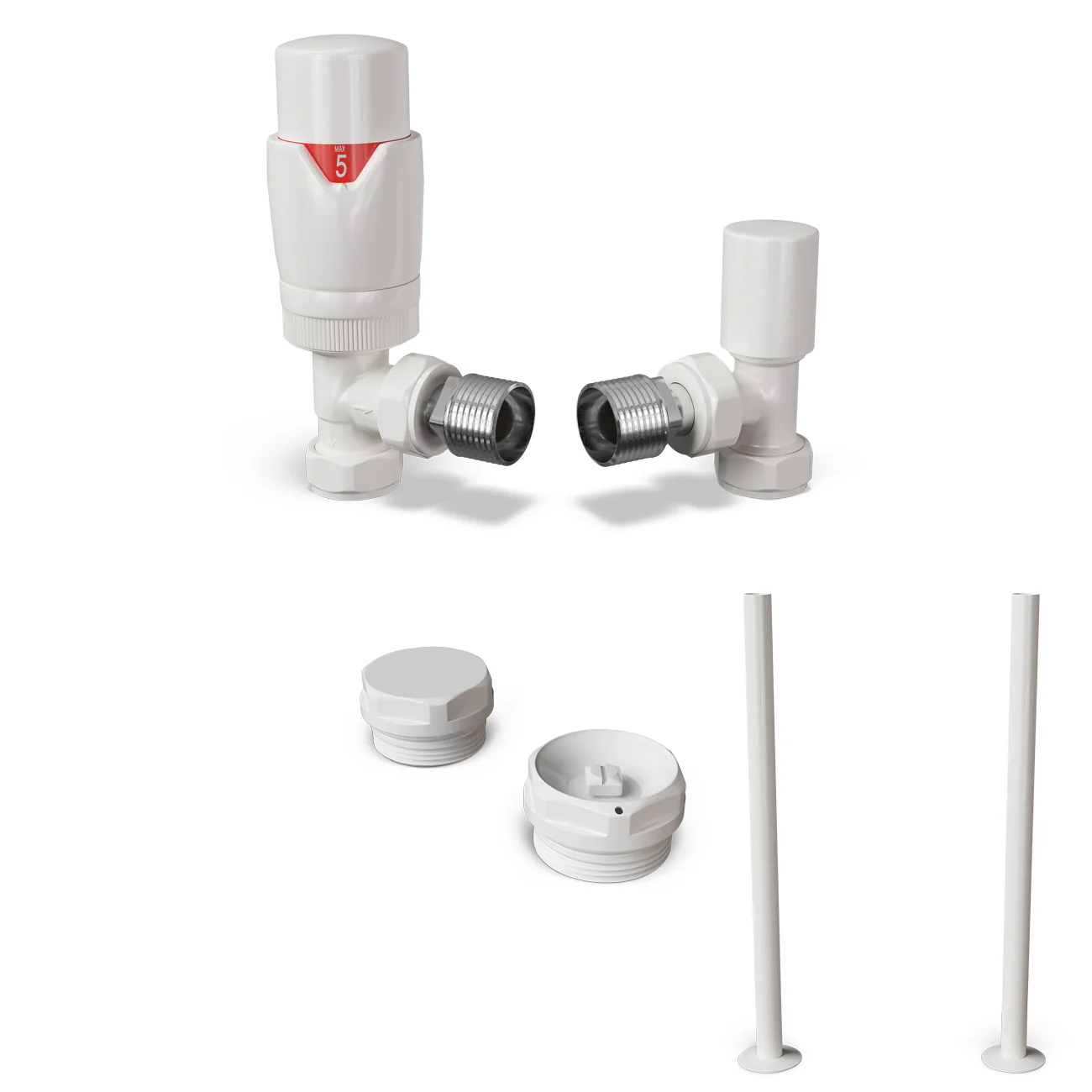 Stirling Bold - White Thermostatic Radiator Valve & Installation Kit Angled 15mm