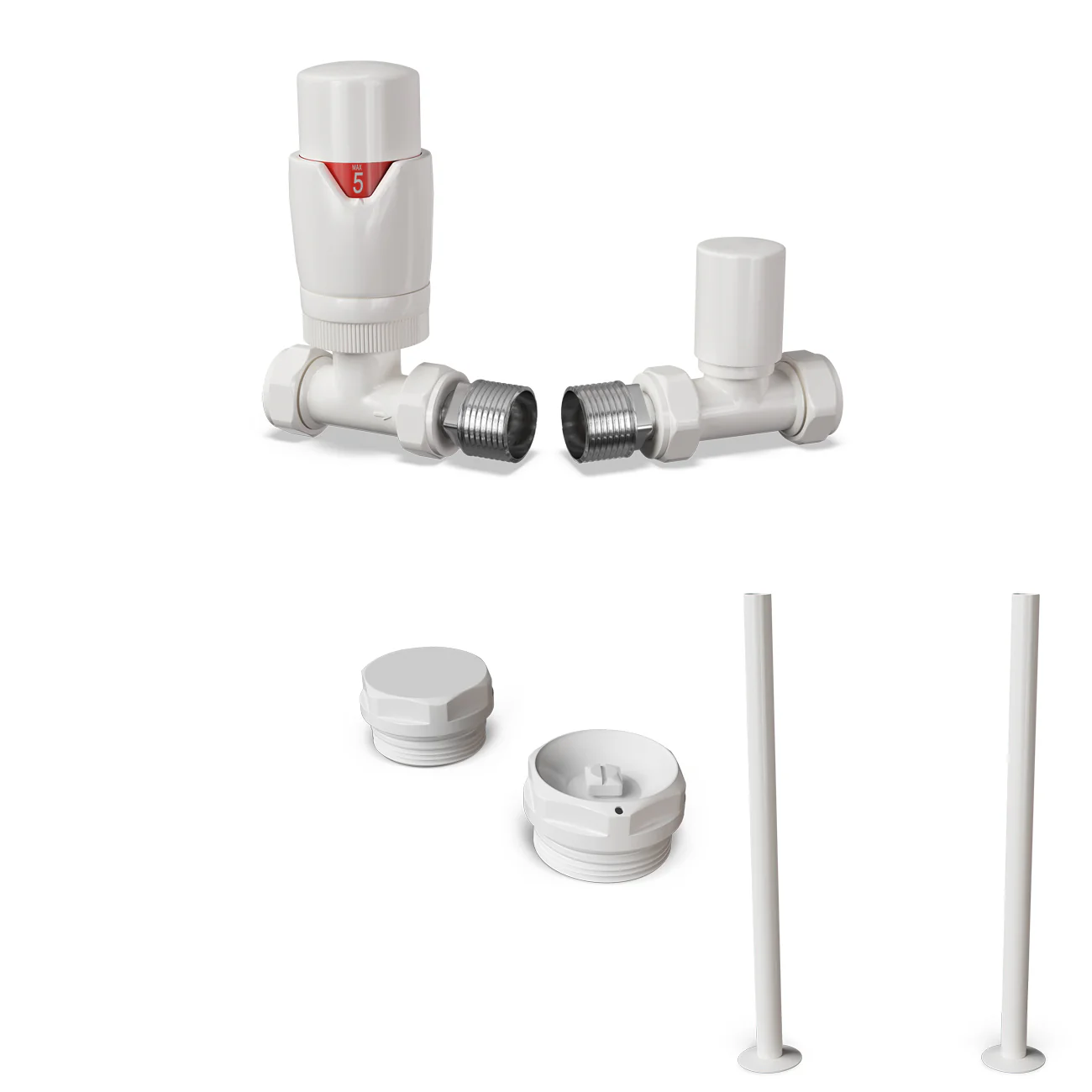 Stirling Bold - White Thermostatic Radiator Valve & Installation Kit Straight 15mm