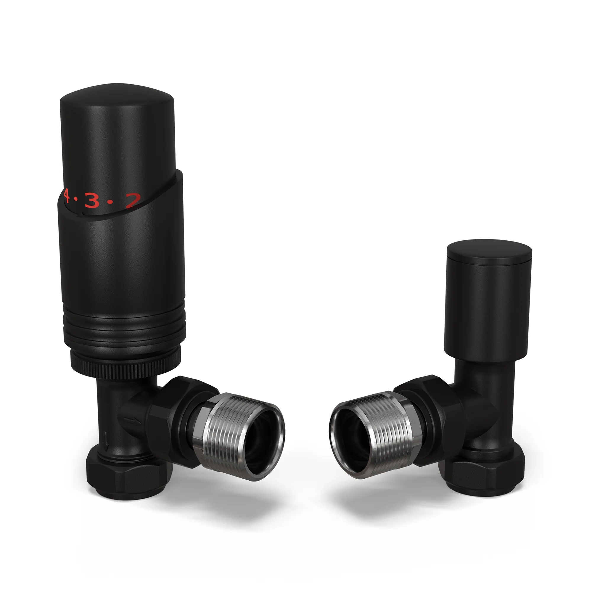 Talus Bold - Black Thermostatic Radiator Valve & Lockshield Angled 8mm