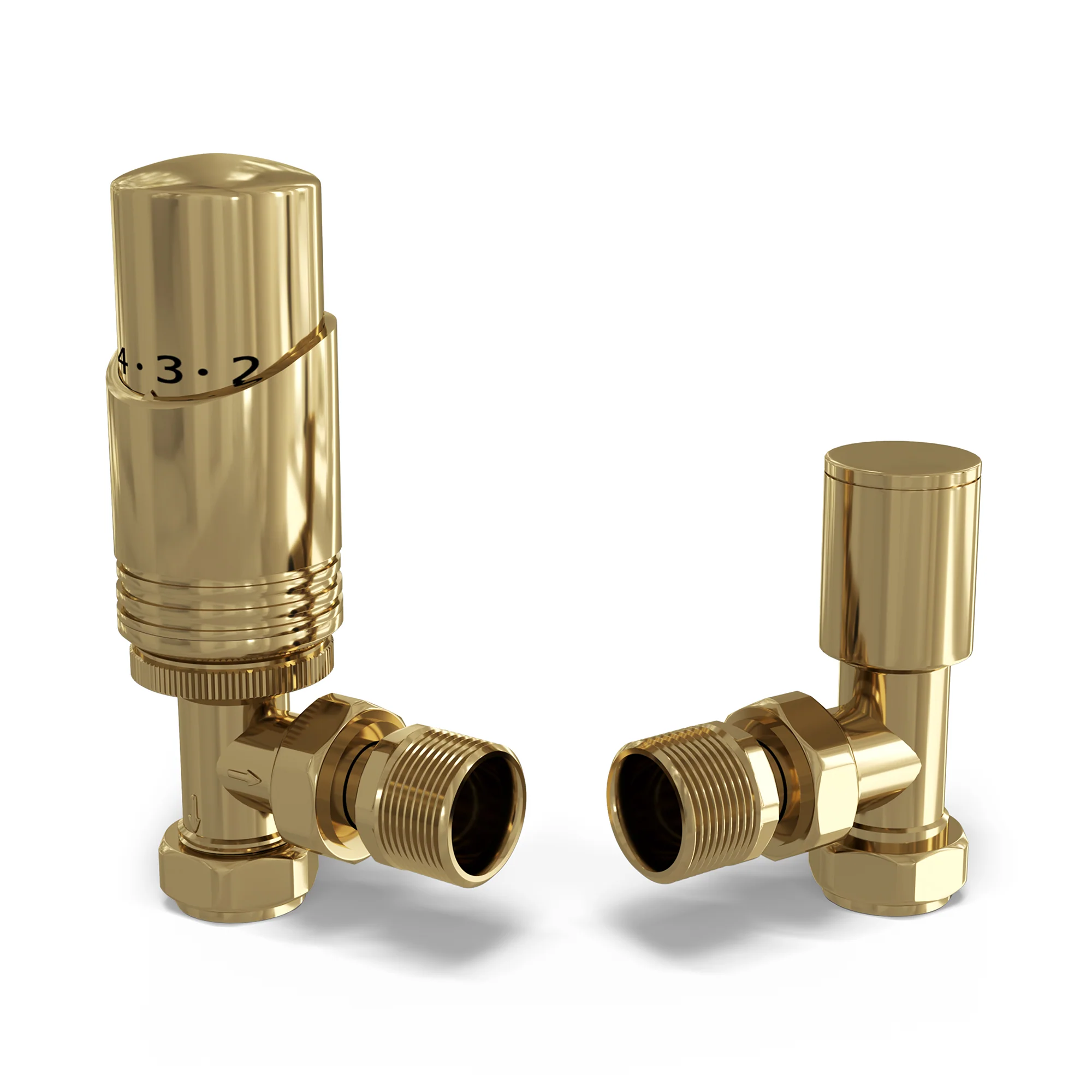 Talus Bold - Polished Brass Thermostatic Radiator Valve & Lockshield Angled 10mm