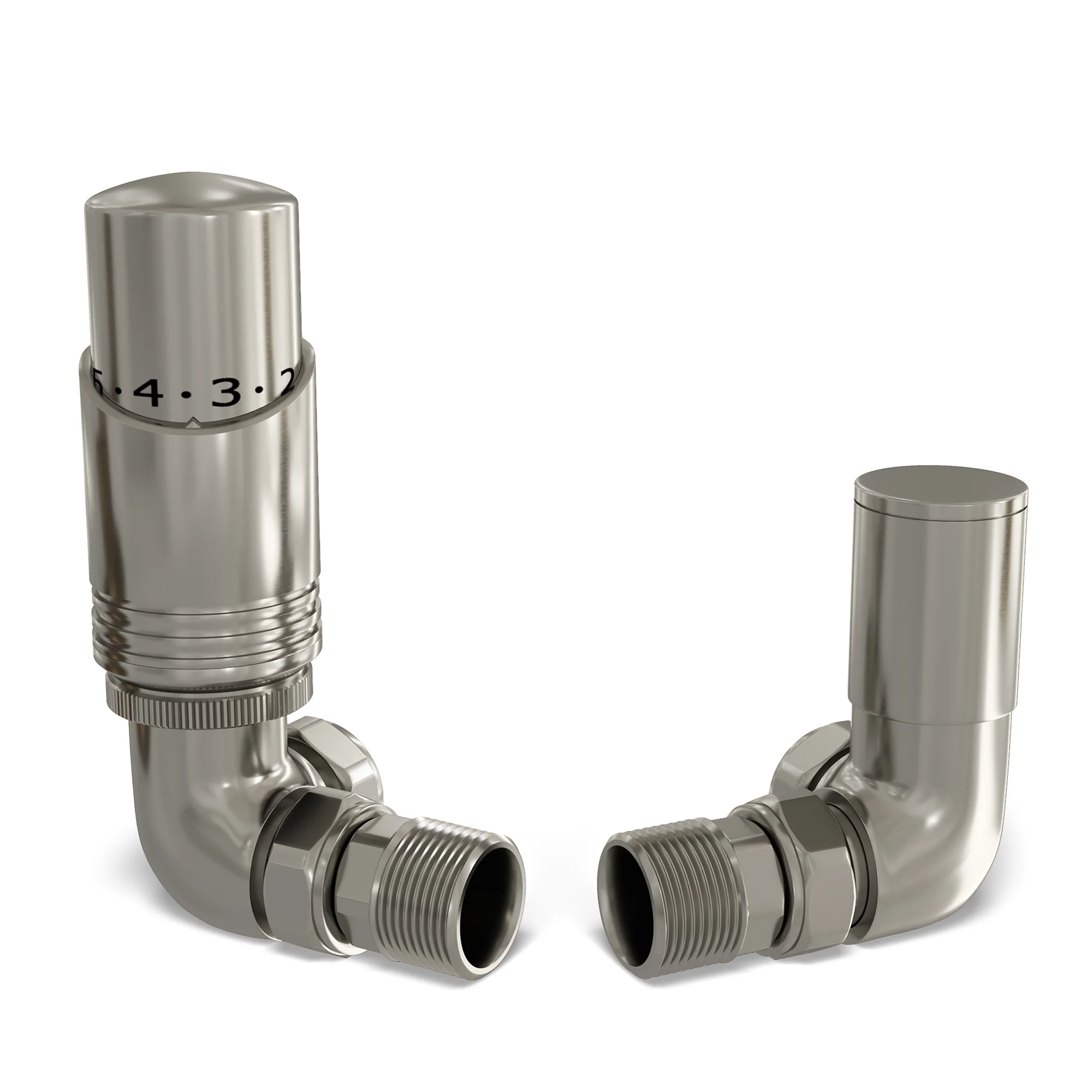 Talus Bold - Silver Nickel Thermostatic Radiator Valve & Lockshield Corner 10mm
