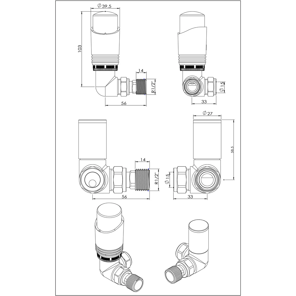 Talus Bold - Silver Nickel Thermostatic Radiator Valve & Lockshield Corner 10mm - Image 3