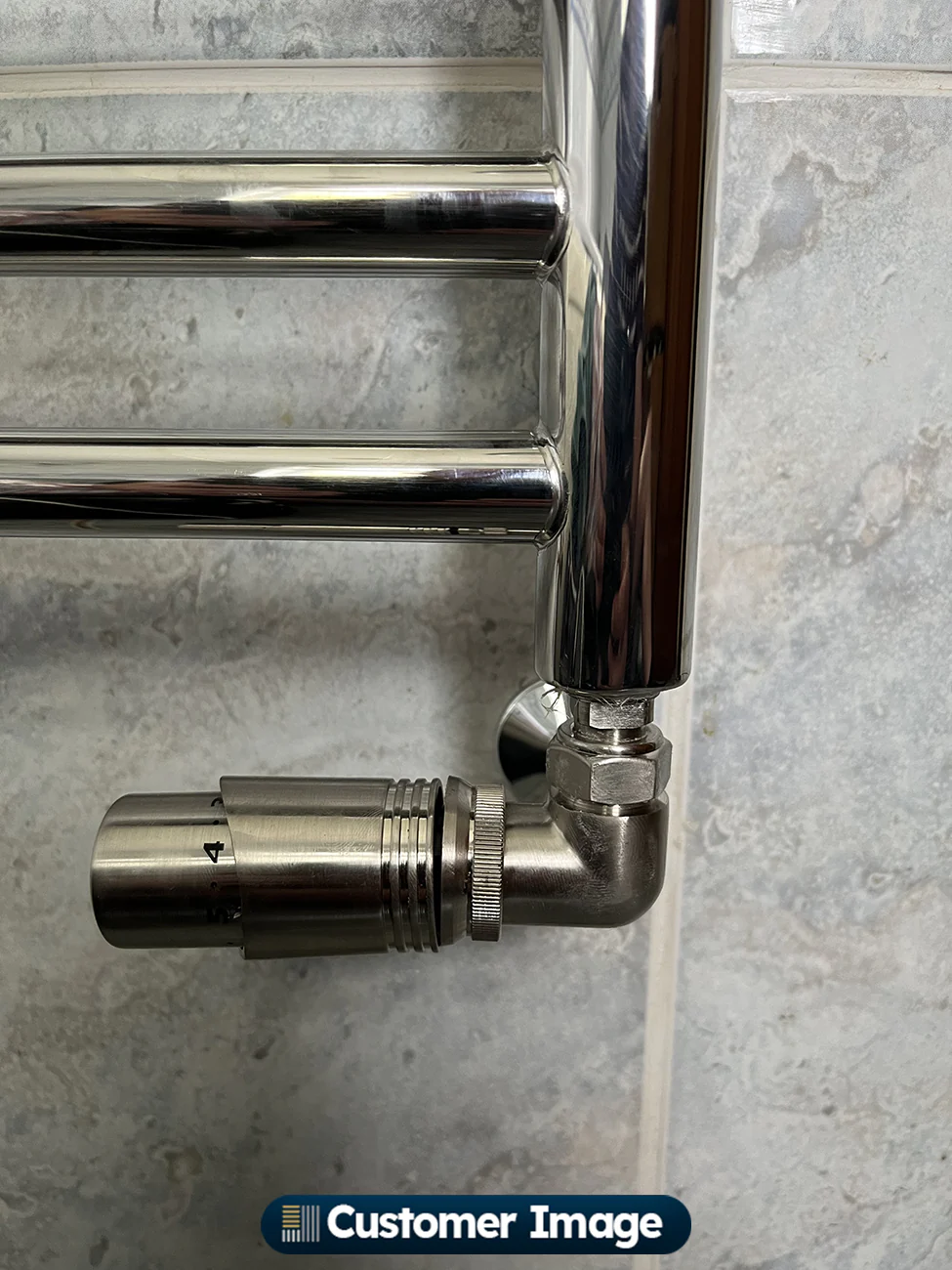 Talus Bold - Silver Nickel Thermostatic Radiator Valve & Lockshield Corner 10mm - Image 4