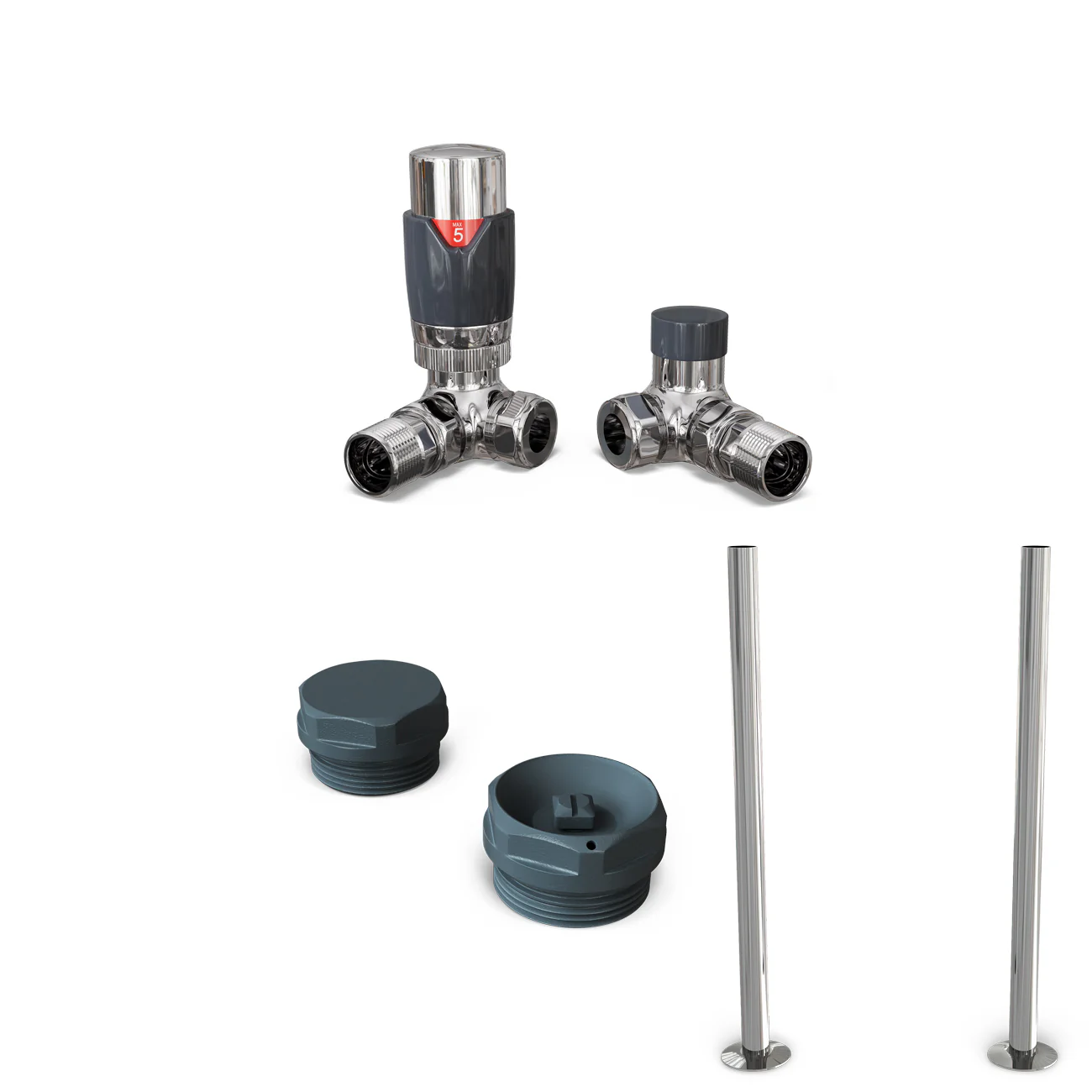 Talus Flair - Anthracite Thermostatic Radiator Valve & Installation Kit Corner 15mm