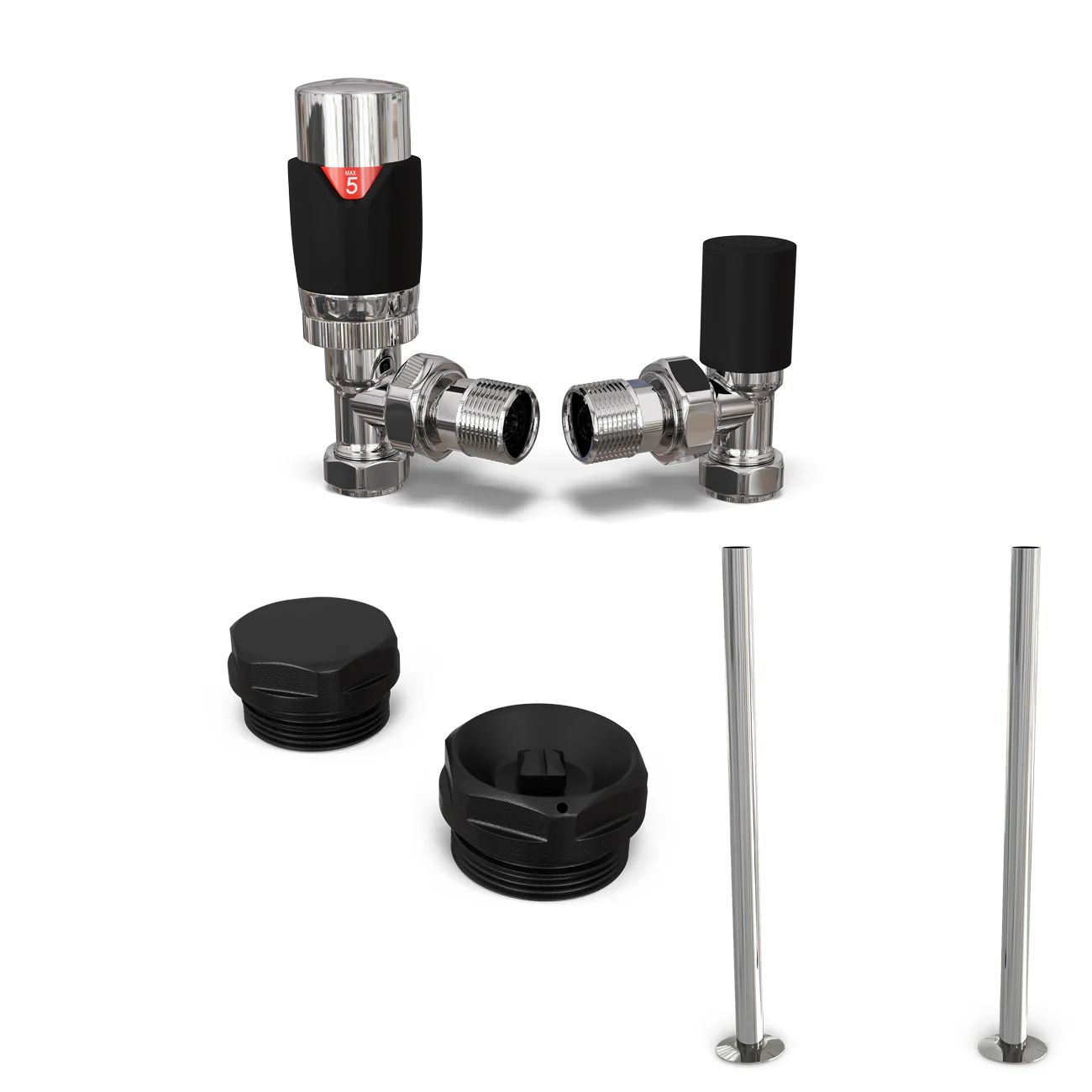 Talus Flair - Black Thermostatic Radiator Valve & Installation Kit Angled 15mm