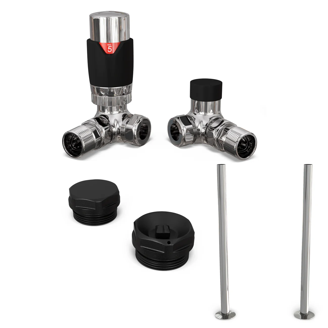 Talus Flair - Black Thermostatic Radiator Valve & Installation Kit Corner 15mm