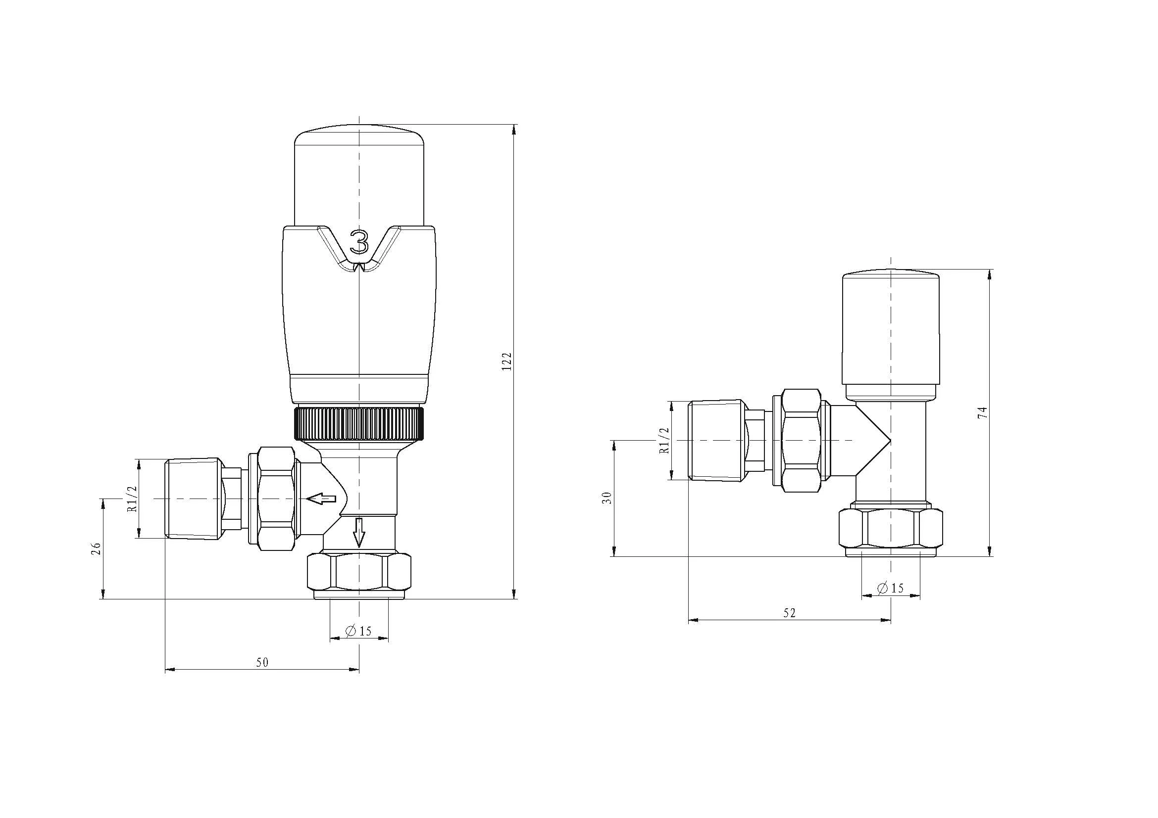 Talus Flair - Chrome Thermostatic Radiator Valve & Lockshield Angled 10mm - Image 3