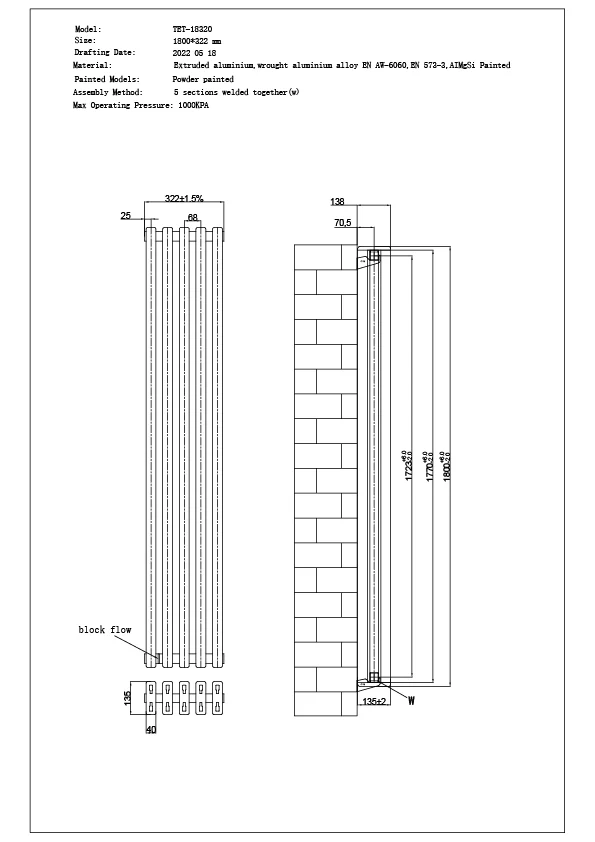Temple - Black Vertical Square Tube Column Radiator H1800mm x W322mm - Image 3