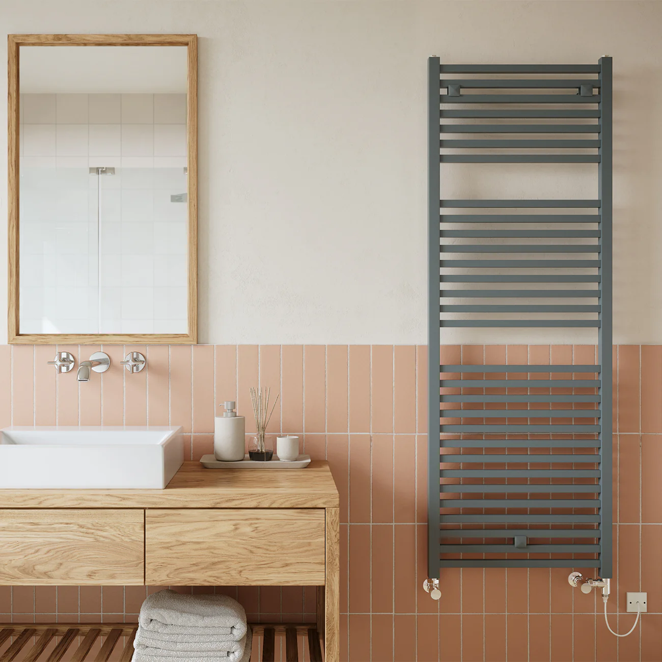 Todi - Anthracite Dual Fuel Towel Rail H1420mm x W500mm Standard - Straight - Image 3