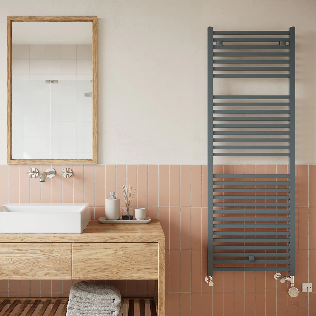 Todi - Anthracite Dual Fuel Towel Rail H1420mm x W500mm Thermostatic - Straight - Image 3