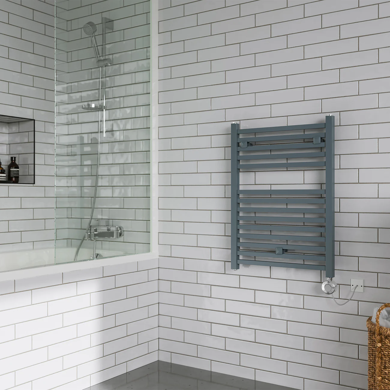 Todi - Anthracite Electric Towel Rail H690mm x W500mm Straight 300w Thermostatic - Image 2