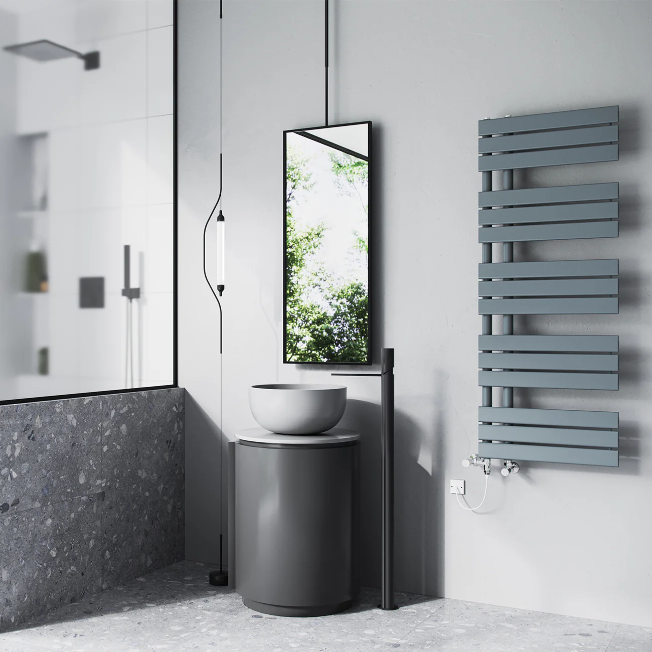 Tristan - Anthracite Dual Fuel Towel Rail H1292mm x W500mm Standard - Image 3