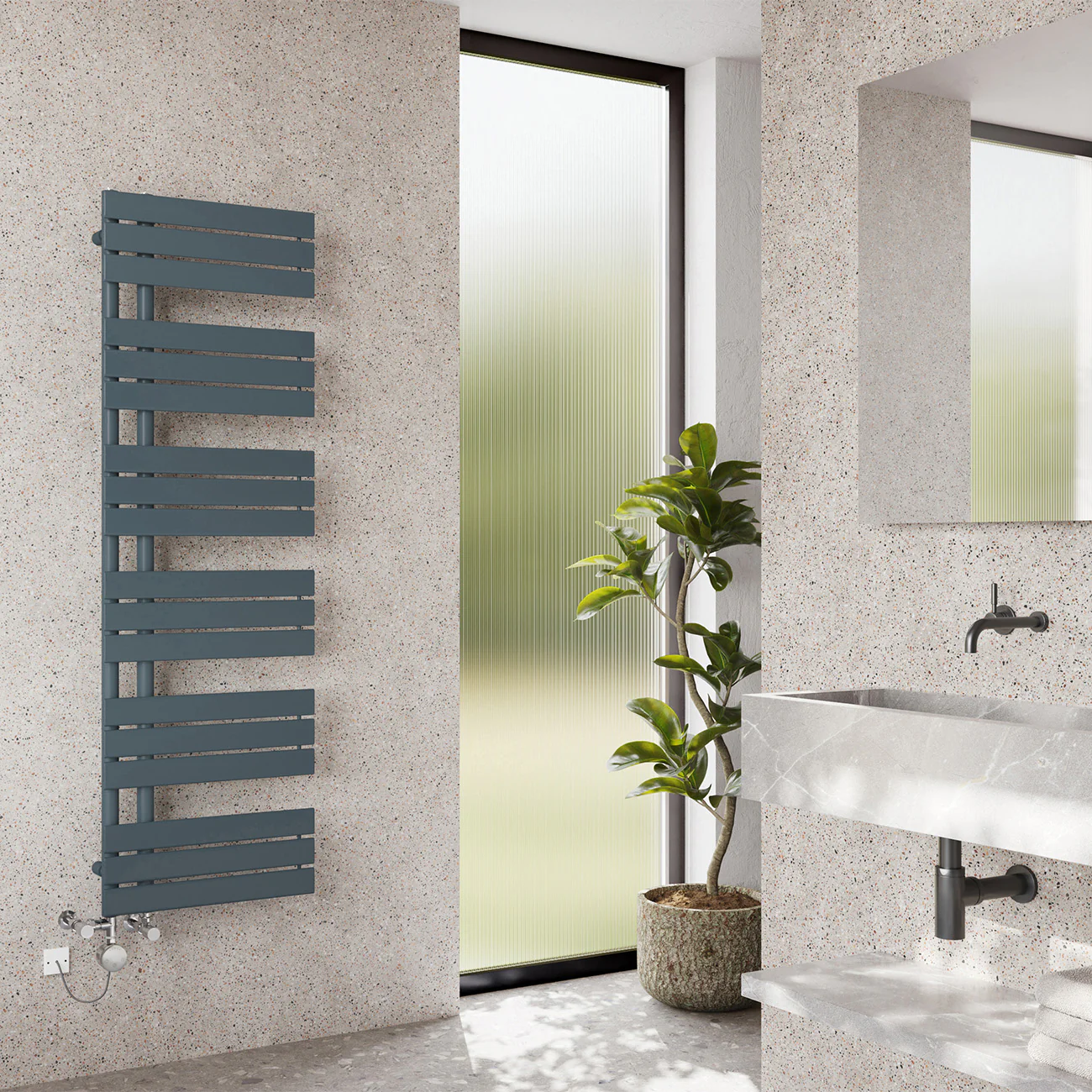 Tristan - Anthracite Dual Fuel Towel Rail H1564mm x W500mm Thermostatic - Image 2