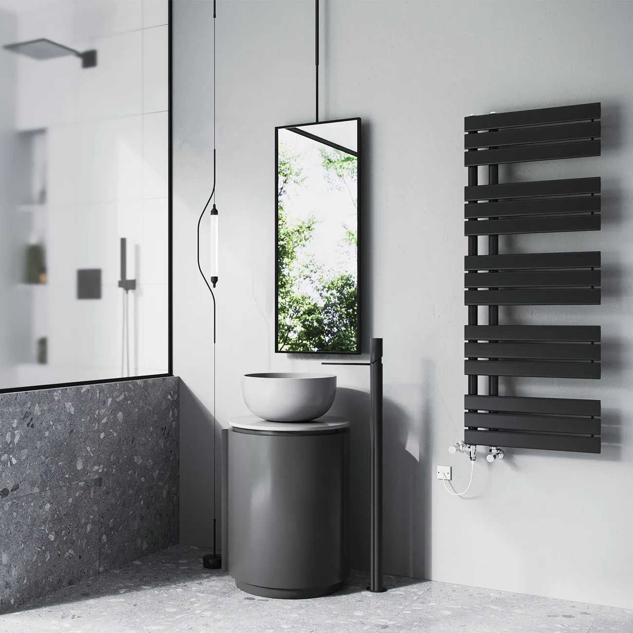 Tristan - Black Dual Fuel Towel Rail H1292mm x W500mm Standard - Image 3