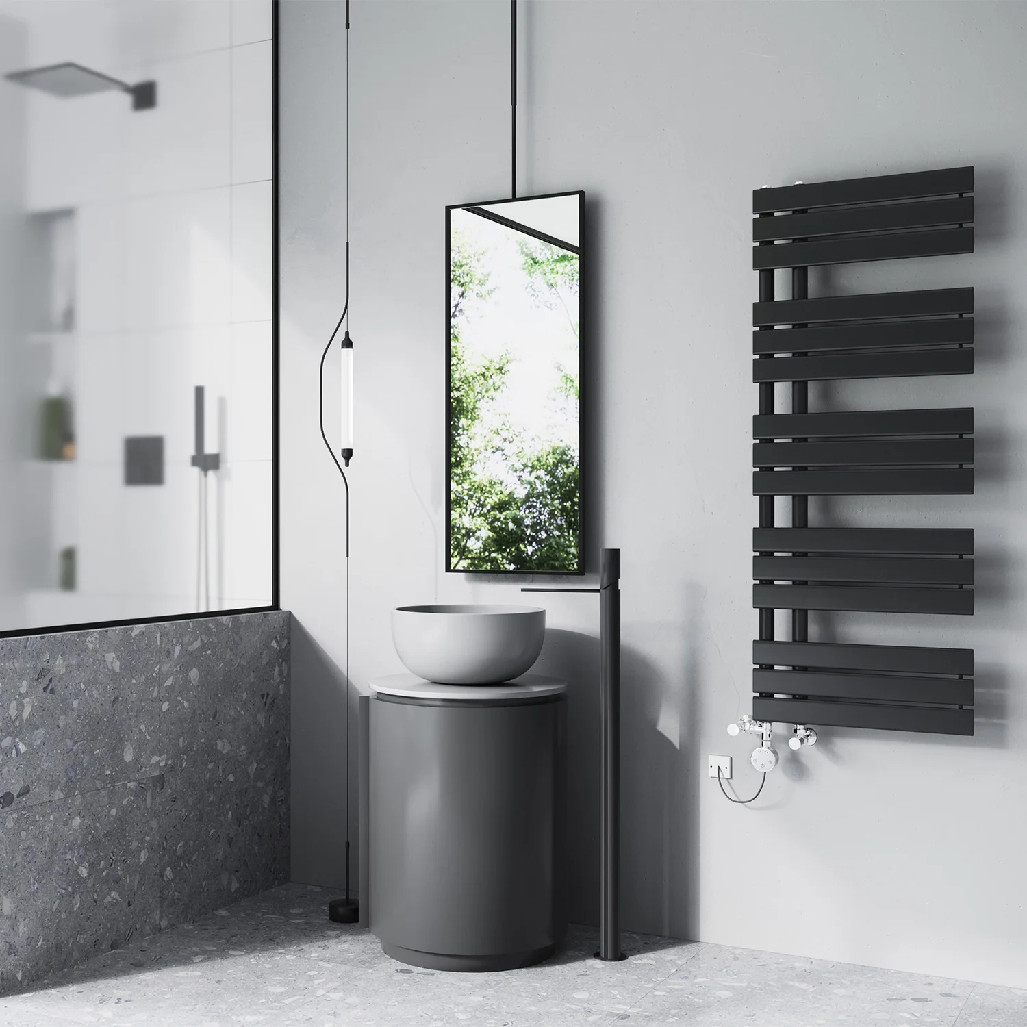 Tristan - Black Dual Fuel Towel Rail H1292mm x W500mm Thermostatic - Image 3