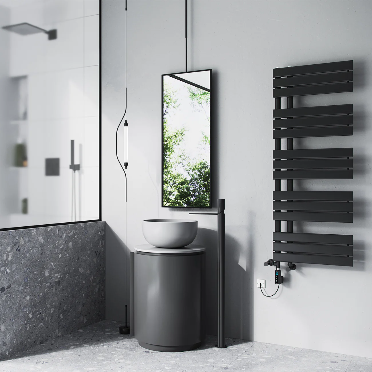 Tristan - Black Dual Fuel Towel Rail H1292mm x W500mm Thermostatic WIFI - Image 3