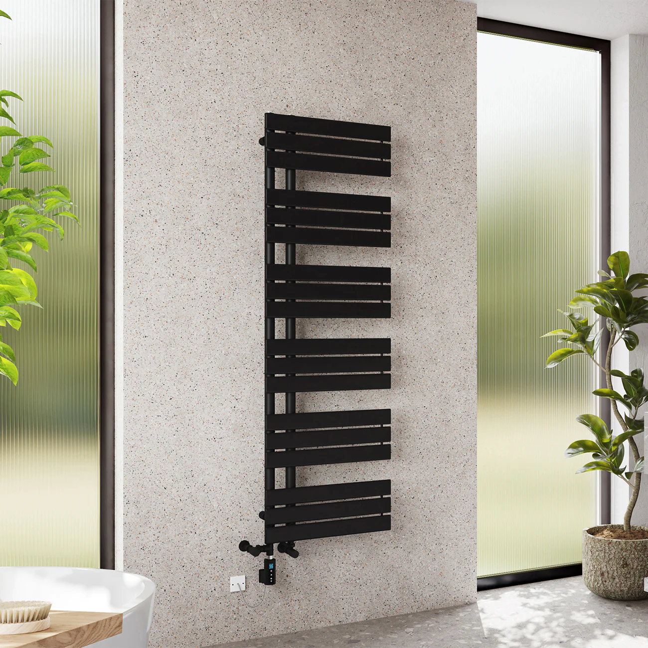 Tristan - Black Dual Fuel Towel Rail H1564mm x W500mm Thermostatic WIFI - Image 2