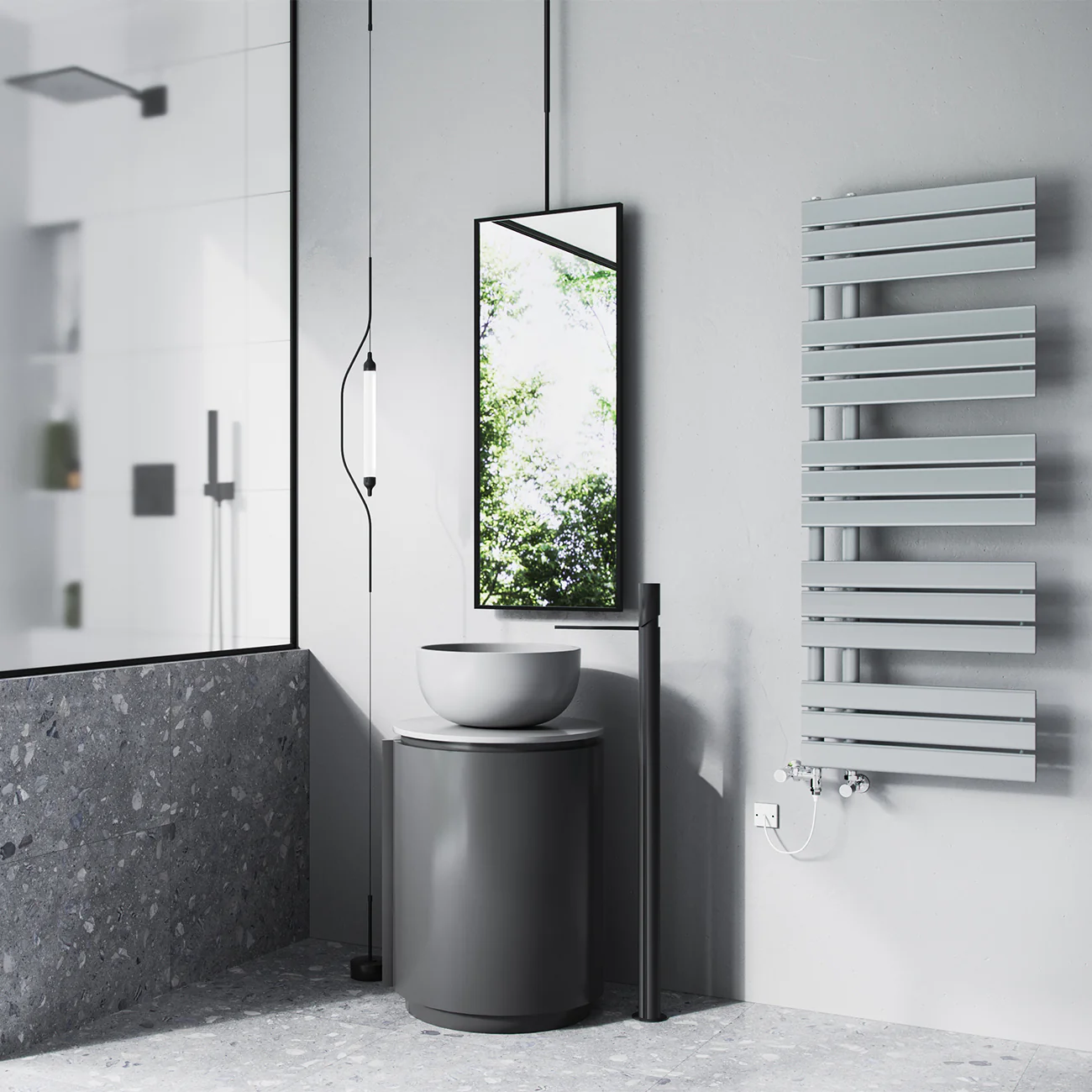 Tristan - Silver Dual Fuel Towel Rail H1292mm x W500mm Standard - Image 3