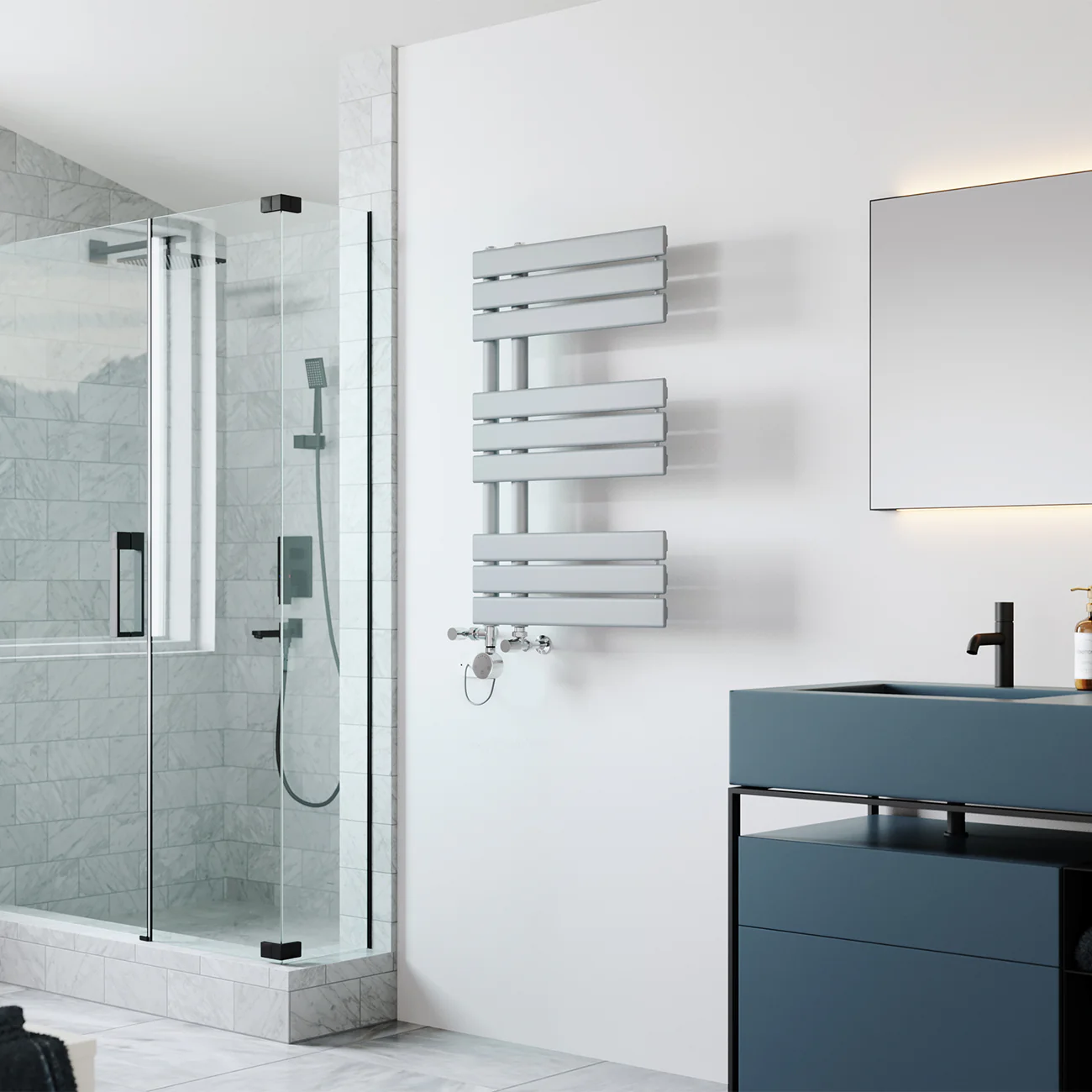 Tristan - Silver Dual Fuel Towel Rail H816mm x W500mm Thermostatic - Image 3