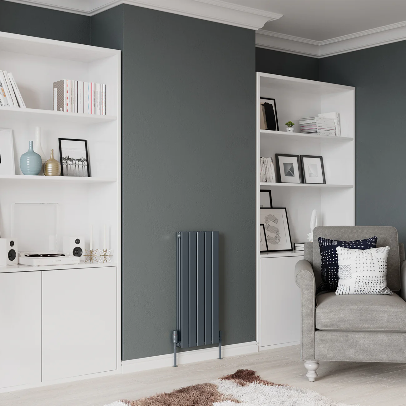Typhoon - Anthracite Designer Radiator H800mm x W340mm Double Panel - Image 2
