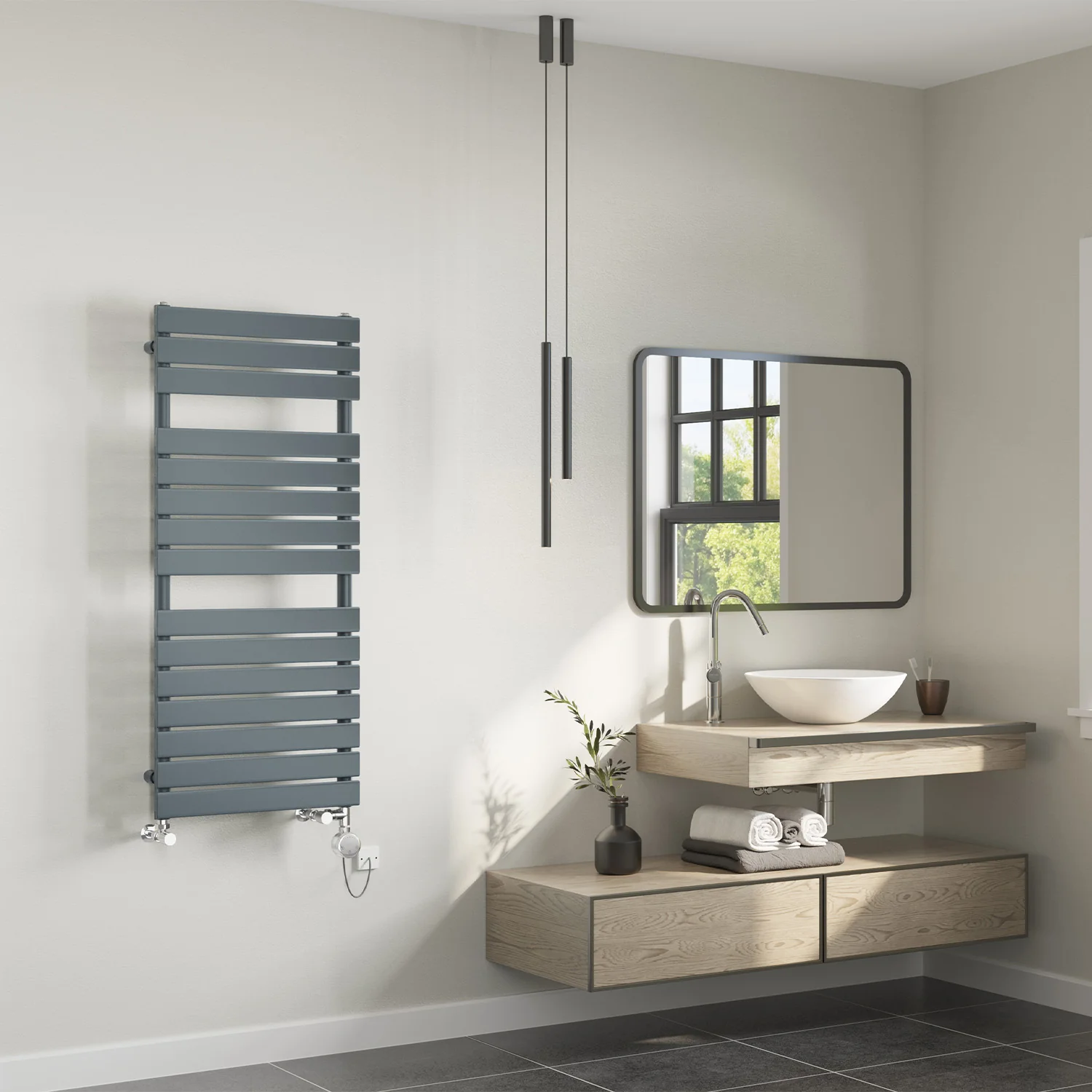 Typhoon - Anthracite Dual Fuel Towel Rail H1156mm x W500mm Thermostatic - Image 2