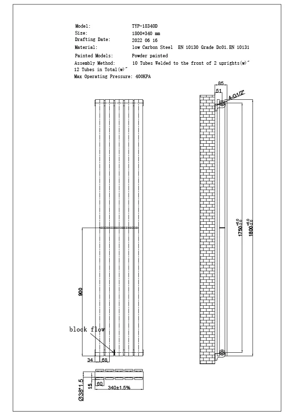 Typhoon Axis - Anthracite Horizontal Radiator H340mm x W1800mm Double Panel - Image 3