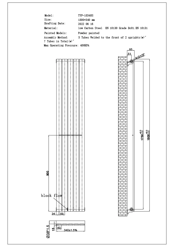 Typhoon Axis - Anthracite Horizontal Radiator H340mm x W1800mm Single Panel - Image 3