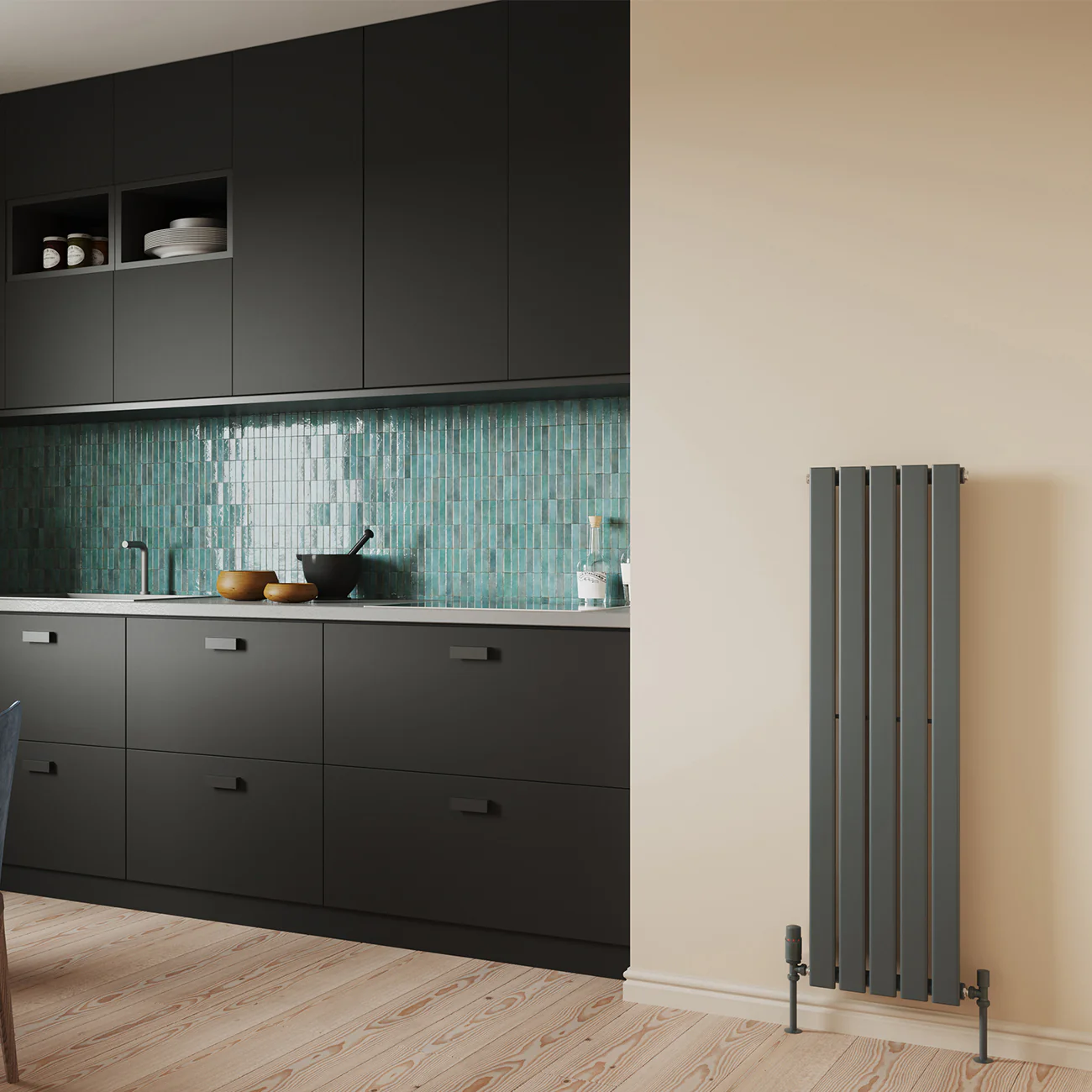 Typhoon - Anthracite Vertical Radiator H1200mm x W340mm Single Panel - Image 2