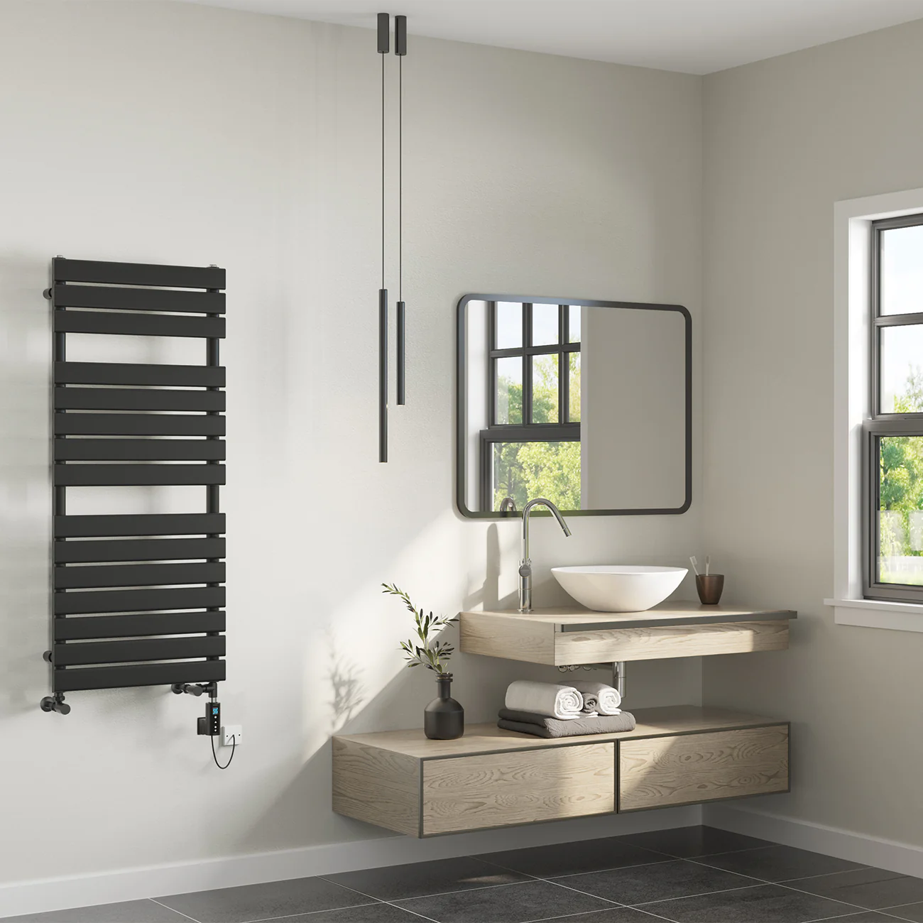 Typhoon - Black Dual Fuel Towel Rail H1156mm x W500mm Thermostatic WIFI - Image 2