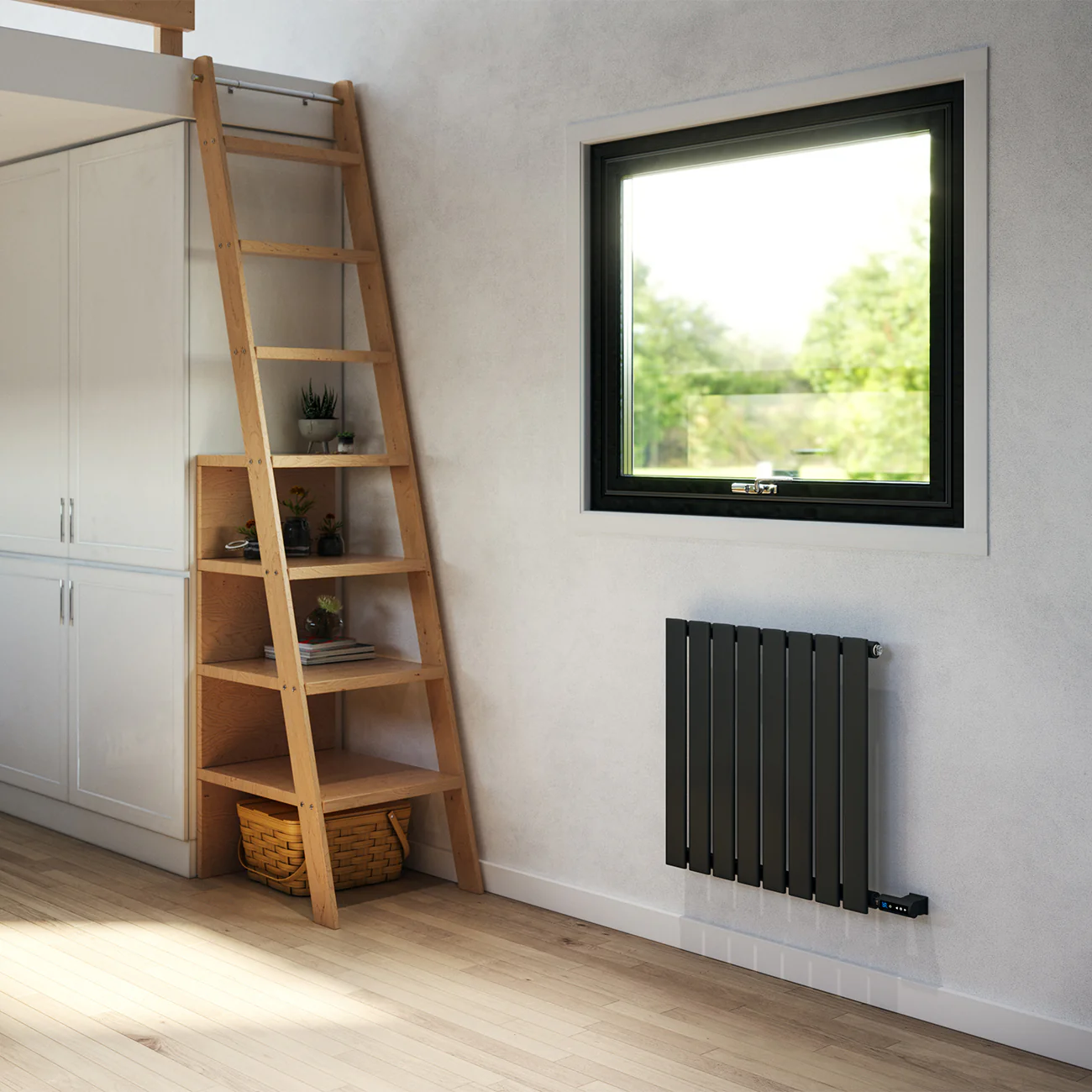 Typhoon - Black Horizontal Electric Radiator H600mm x W544mm Single Panel 300w Thermostatic WIFI - Feet Included - Image 2