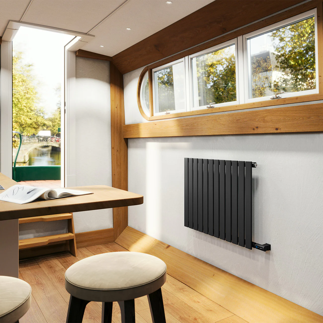Typhoon - Black Horizontal Electric Radiator H600mm x W816mm Single Panel 600w Thermostatic WIFI - Image 2