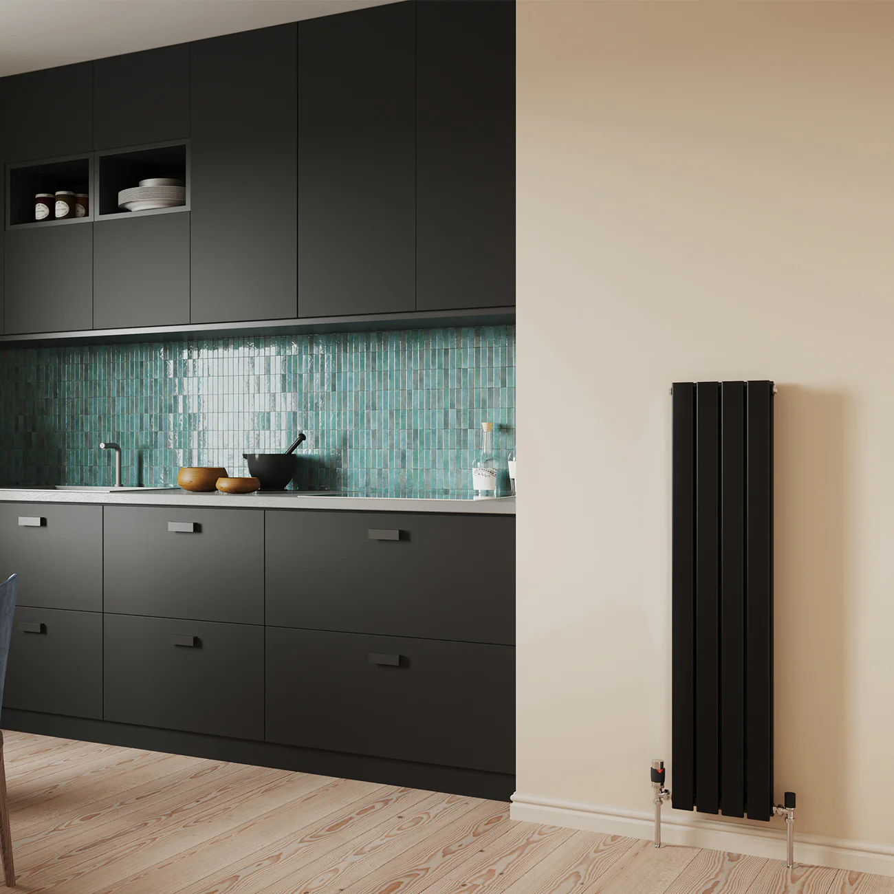 Typhoon - Black Vertical Radiator H1200mm x W272mm Double Panel - Image 2