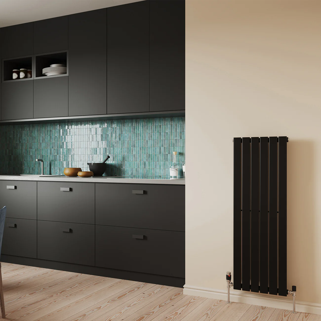 Typhoon - Black Vertical Radiator H1200mm x W408mm Single Panel - Image 2