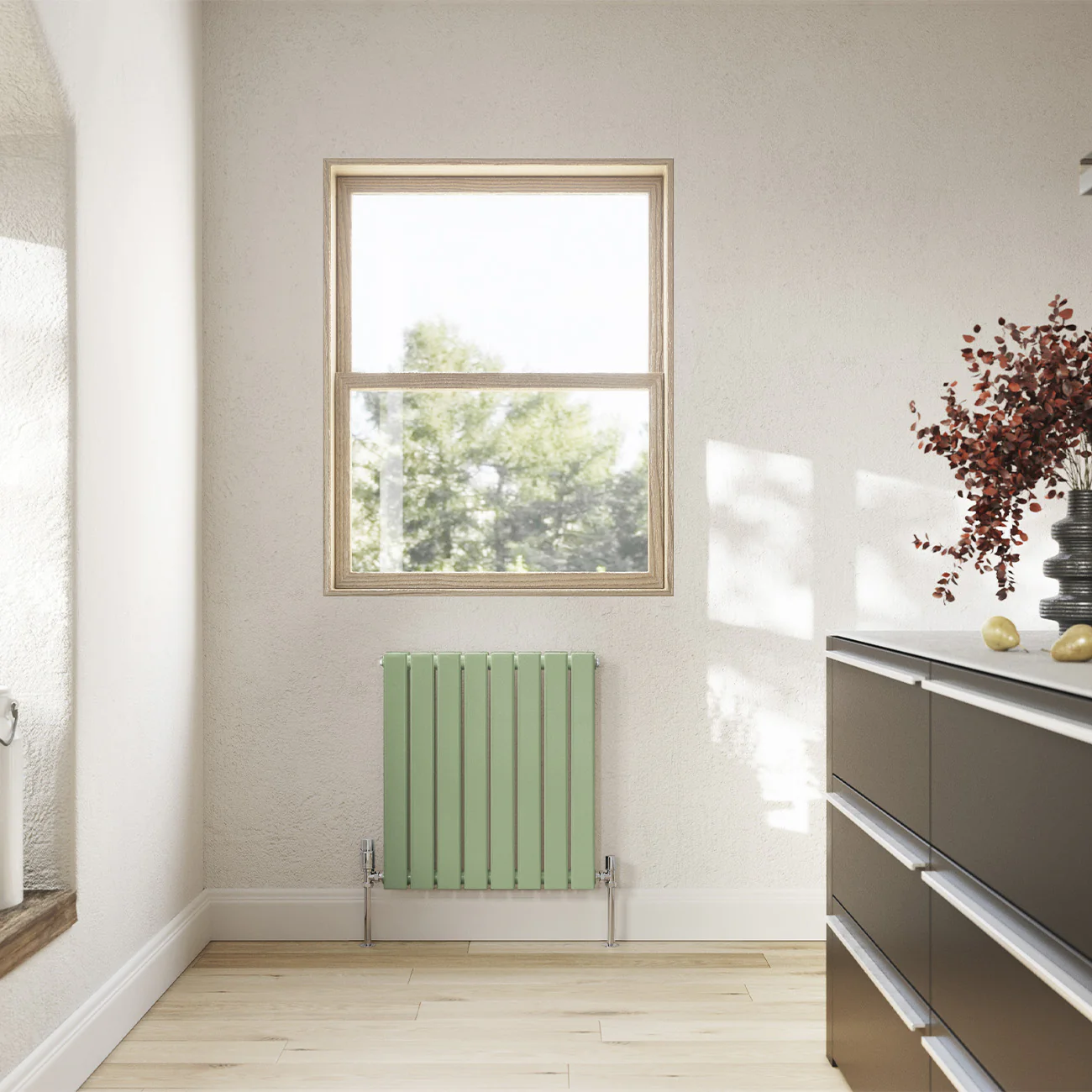 Typhoon - Pale Green Horizontal Radiator H600mm x W544mm Double Panel - Image 2