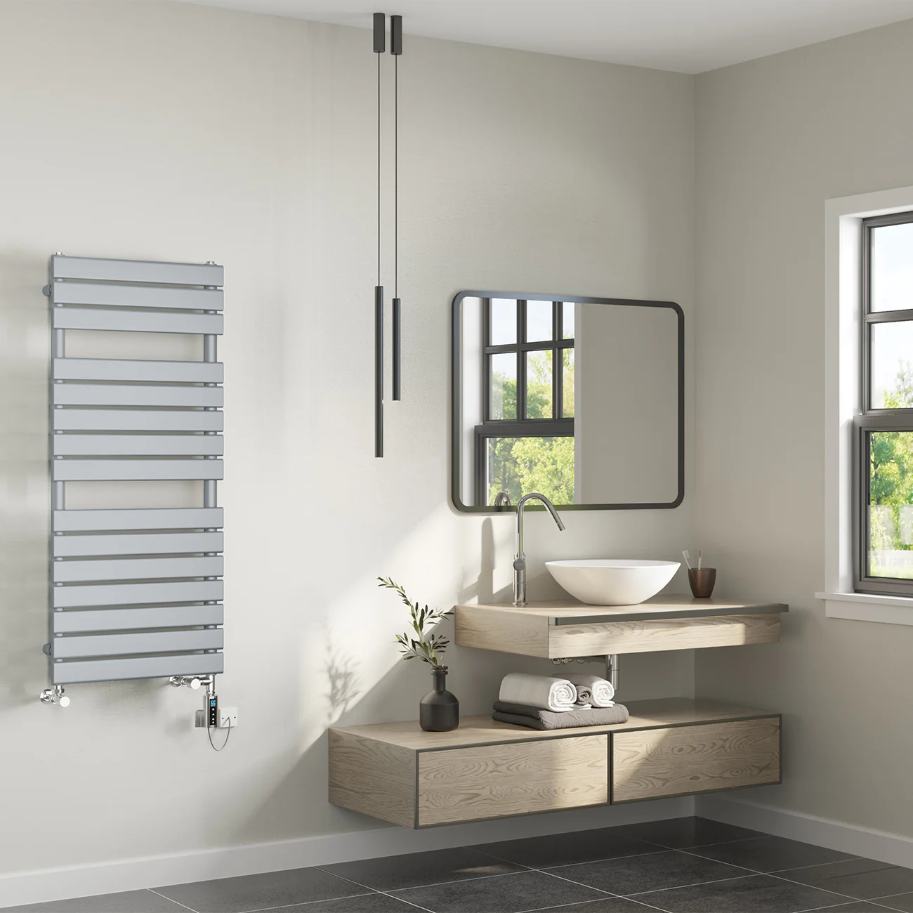 Typhoon - Silver Dual Fuel Towel Rail H1156mm x W500mm Thermostatic WIFI - Image 2