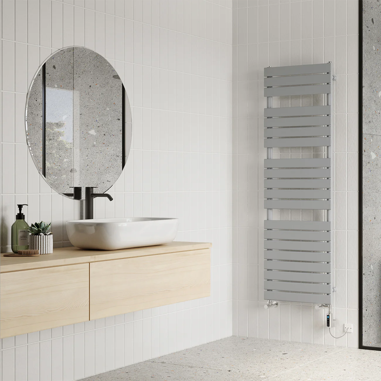 Typhoon - Silver Dual Fuel Towel Rail H1564mm x W500mm Thermostatic WIFI - Image 2