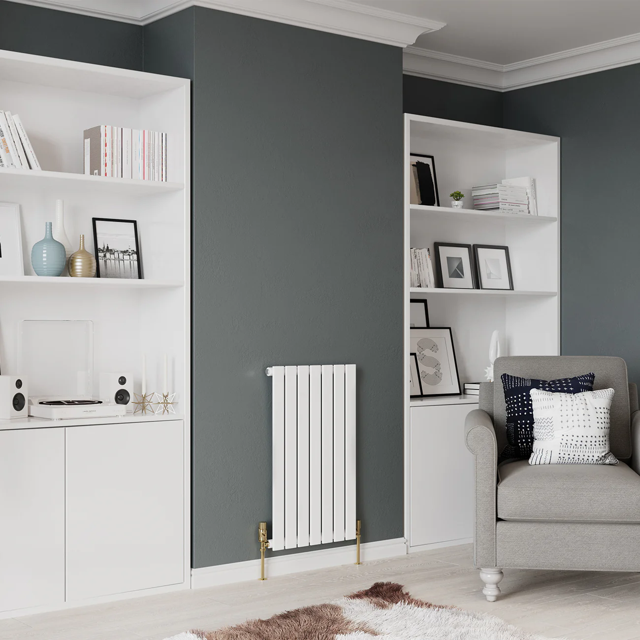 Typhoon - White Designer Radiator H800mm x W476mm Single Panel - Feet Included - Image 2