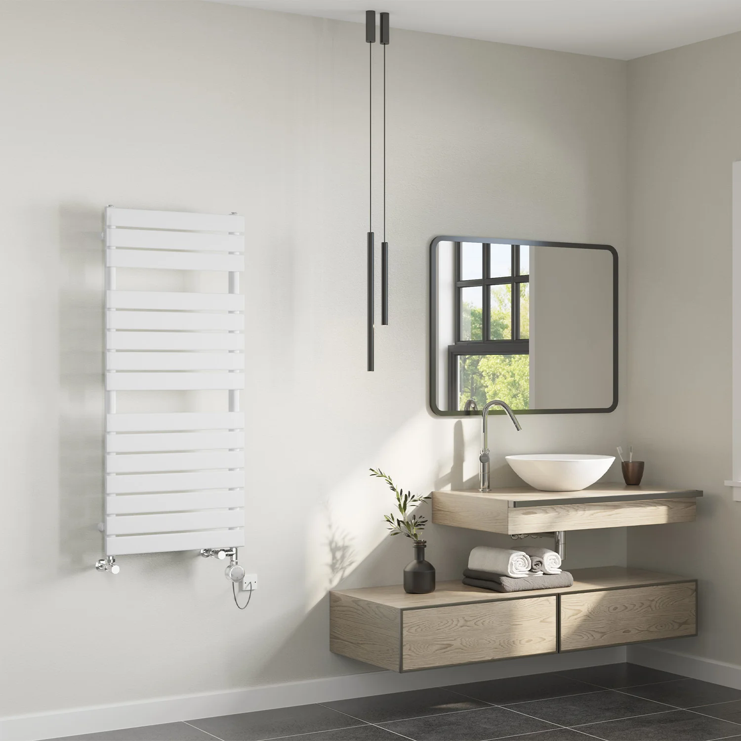 Typhoon - White Dual Fuel Towel Rail H1156mm x W500mm Thermostatic - Image 2