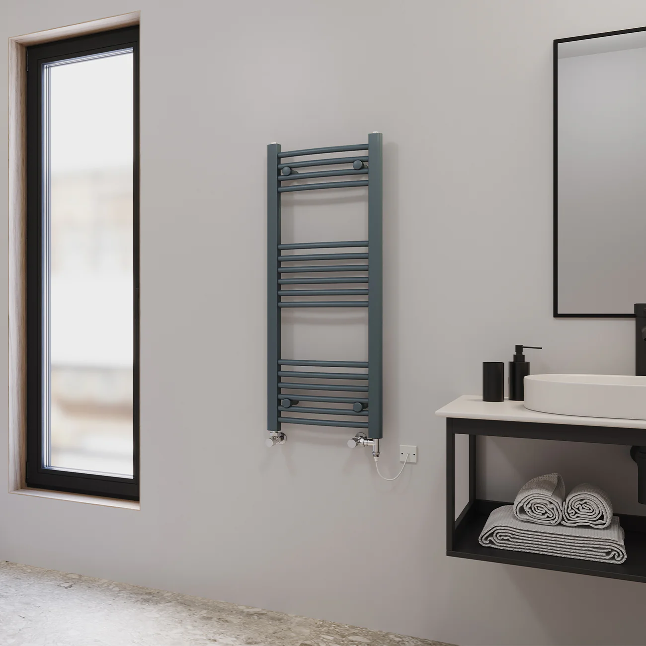 Zennor - Anthracite Dual Fuel Towel Rail H1000mm x W400mm Standard - Curved - Image 2