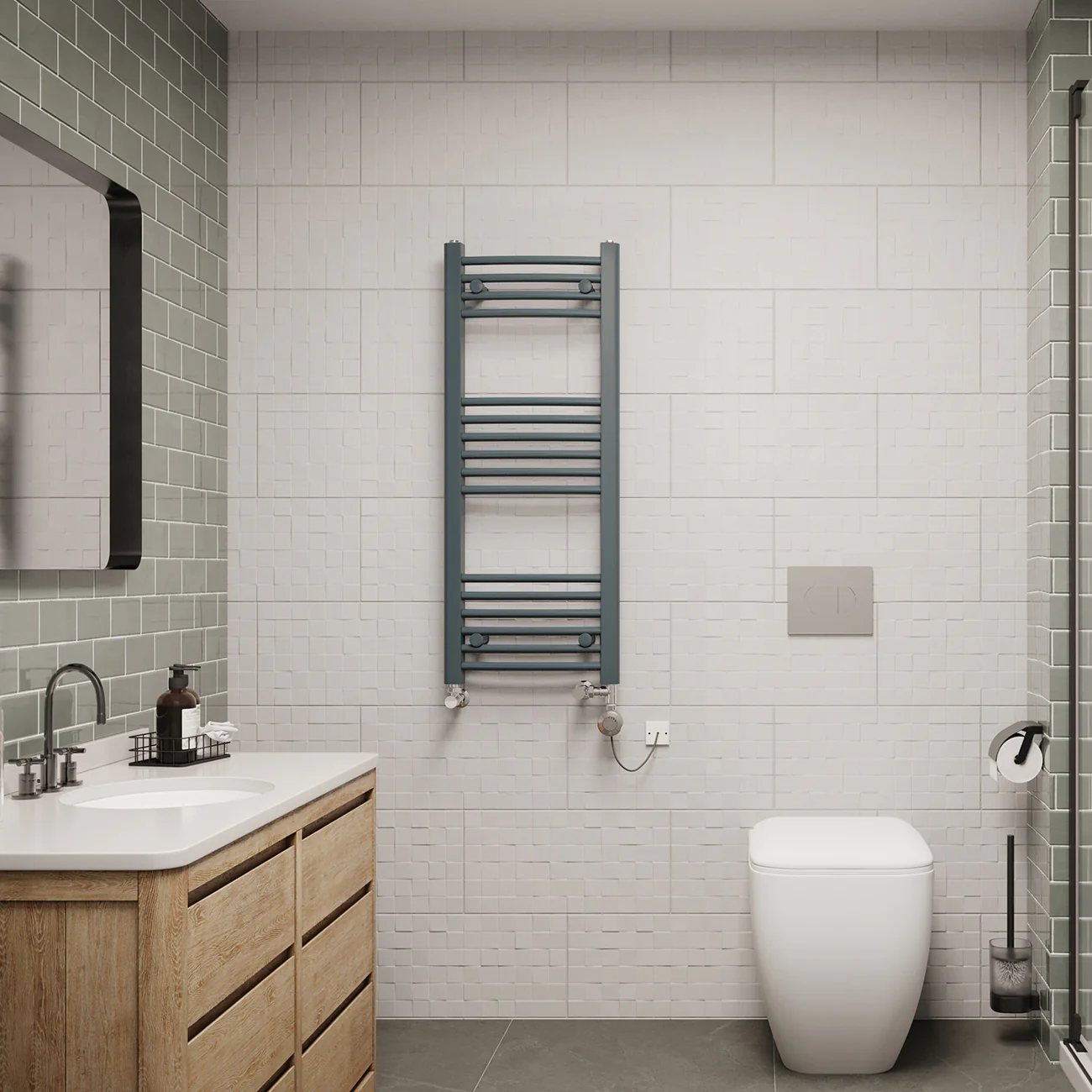 Zennor - Anthracite Dual Fuel Towel Rail H1000mm x W400mm Thermostatic - Curved - Image 2