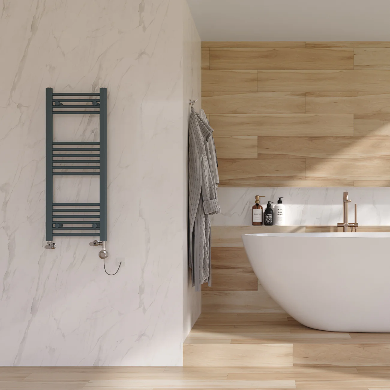 Zennor - Anthracite Dual Fuel Towel Rail H1000mm x W400mm Thermostatic - Straight - Image 2