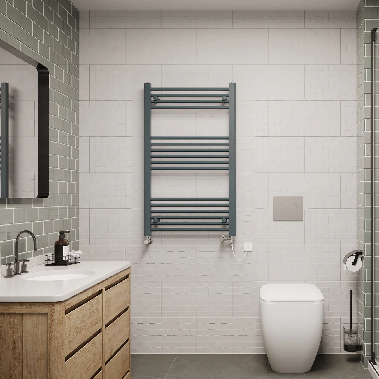 Zennor - Anthracite Dual Fuel Towel Rail H1000mm x W600mm Standard - Straight - Image 2