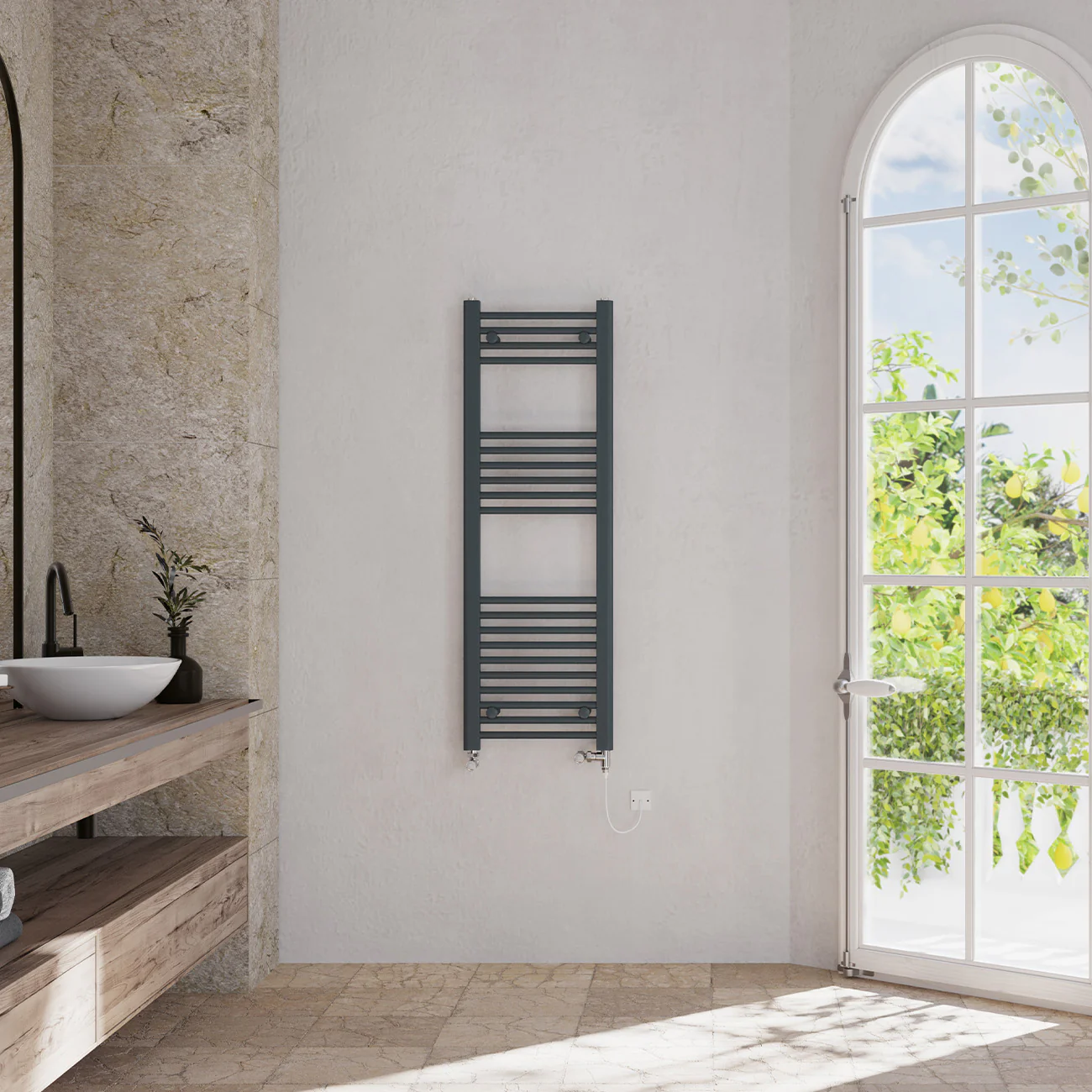 Zennor - Anthracite Dual Fuel Towel Rail H1200mm x W400mm Standard - Straight - Image 2