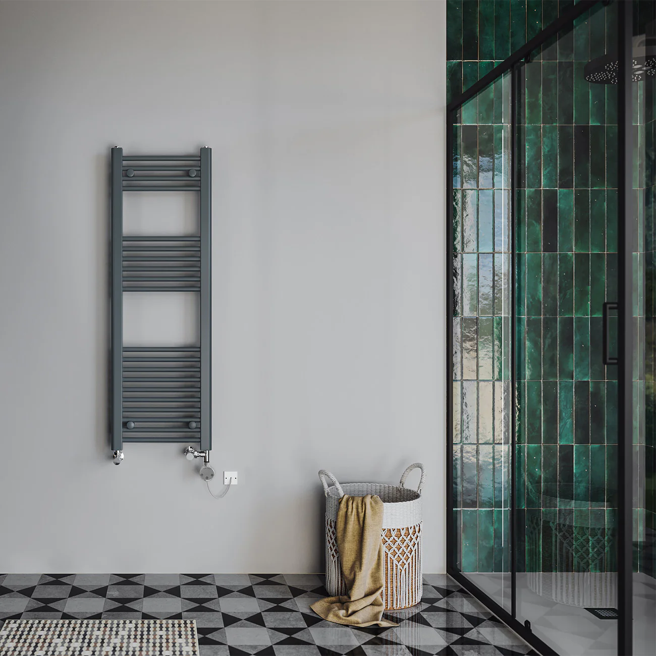Zennor - Anthracite Dual Fuel Towel Rail H1200mm x W400mm Thermostatic - Straight - Image 2