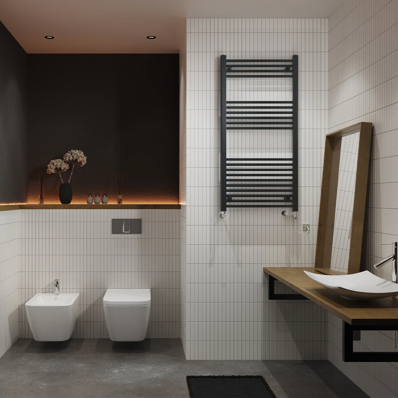 Zennor - Anthracite Dual Fuel Towel Rail H1200mm x W600mm Standard - Straight - Image 2