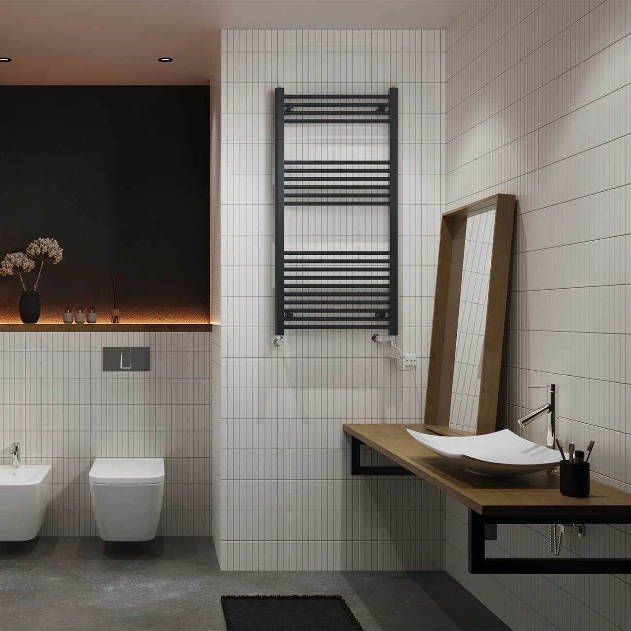 Zennor - Anthracite Dual Fuel Towel Rail H1200mm x W600mm Thermostatic - Straight - Image 2