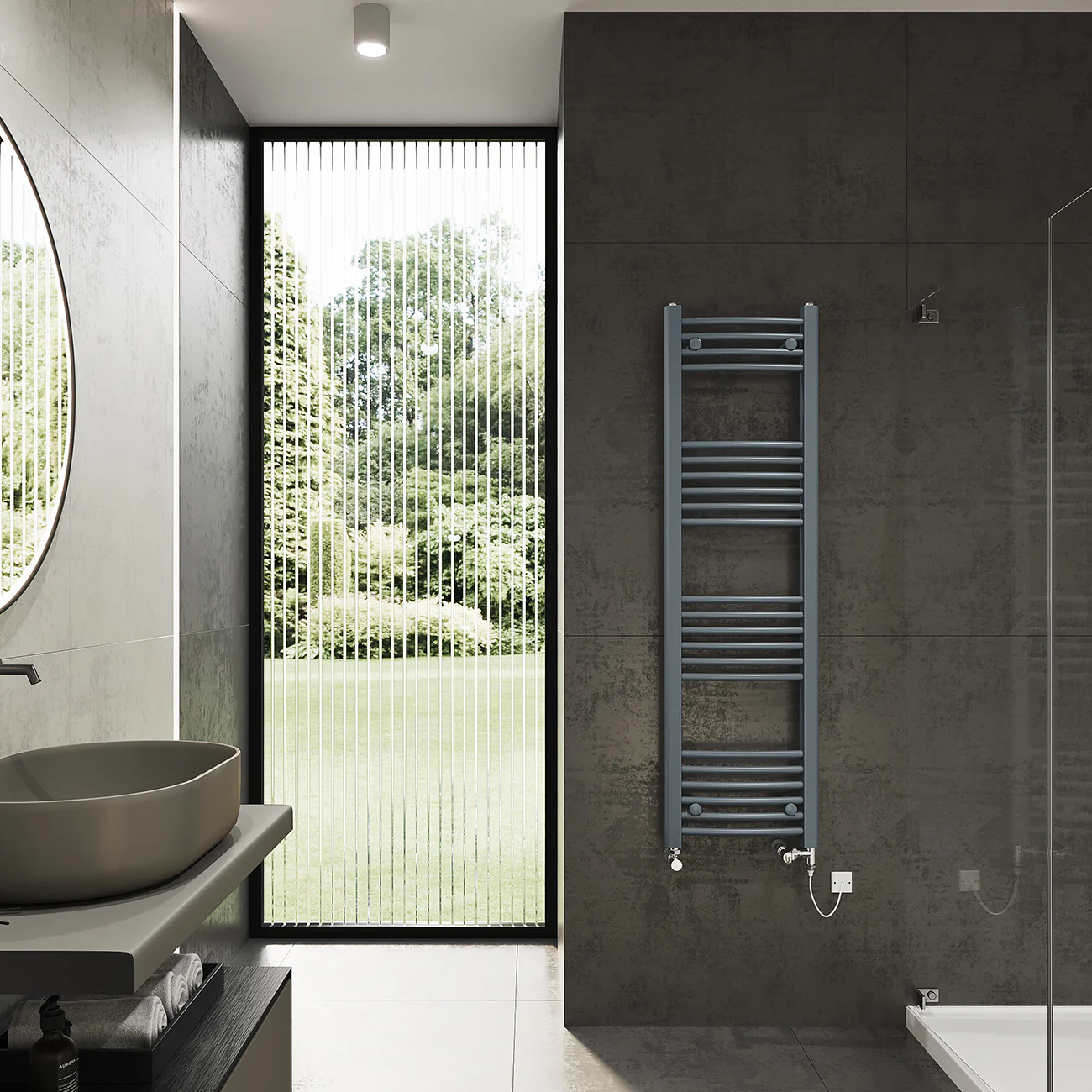 Zennor - Anthracite Dual Fuel Towel Rail H1400mm x W400mm Standard - Curved - Image 2